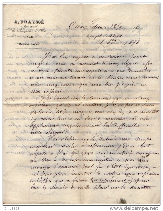 VP3524 - Lettre De Mr A. FRAYSSE Agent Spécial Des Manufacture De L´Etat à BUENOS AIRES & PARIS Concernant  Tabac - Documenten