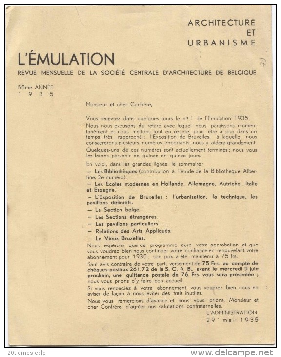 TP 337 Préos Bruxelles 1935 S/Document Commerciale Société Centrale D'Architecture De Belgique V.Dour AP890 - Sobreimpresos 1932-36 (Ceres Y Mercurio)