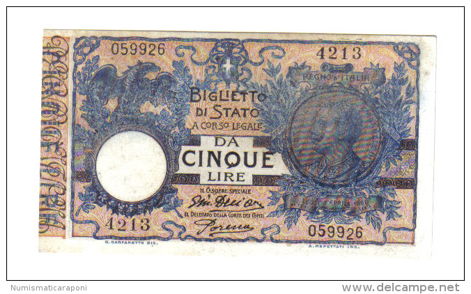 5 Lire Vitt. Em. III° 29 07 1918 Sup   LOTTO 1323 - Italia – 5 Lire