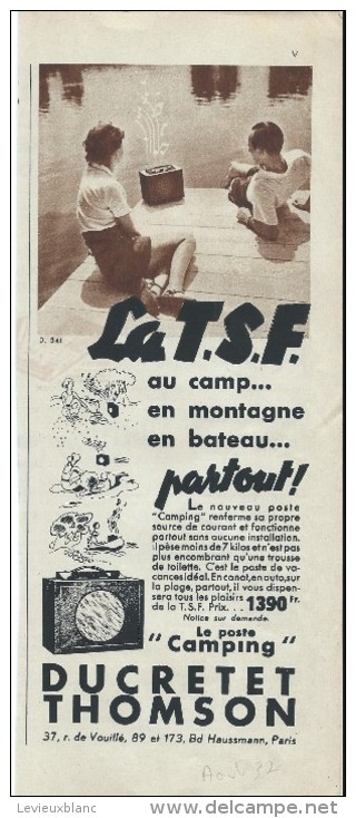 Encart Publicitaire/Camping/Poste TSF/ Ducretet Thomson /Bd Haussmann/Revue Touring Club De France/1937  ILL98 - Elettricità & Gas