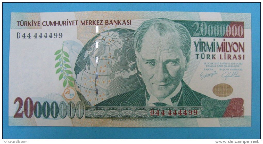 AC - TURKEY- 7TH EMISSION 20 000 000 TL D 44 444 499 RADAR UNCIRCULATED - Turquie