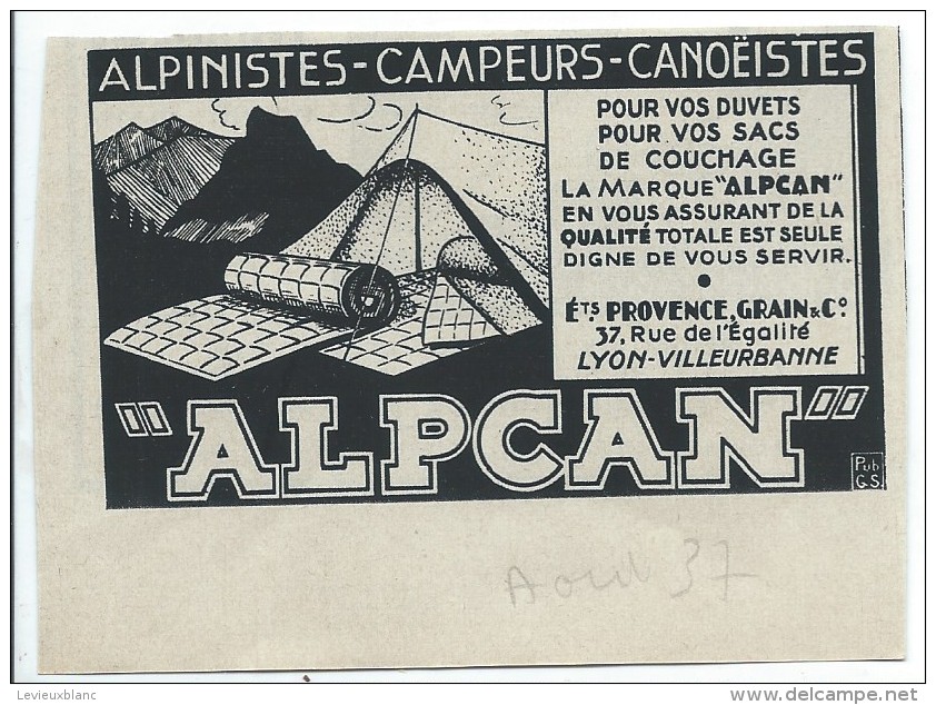 Encart Publicitaire/Alpinistes-Campeurs-Canoéistes/ALPCAN/Duvet  Sac De Couchage/RevueTouring Club France/1937   ILL102 - Sport & Tourismus