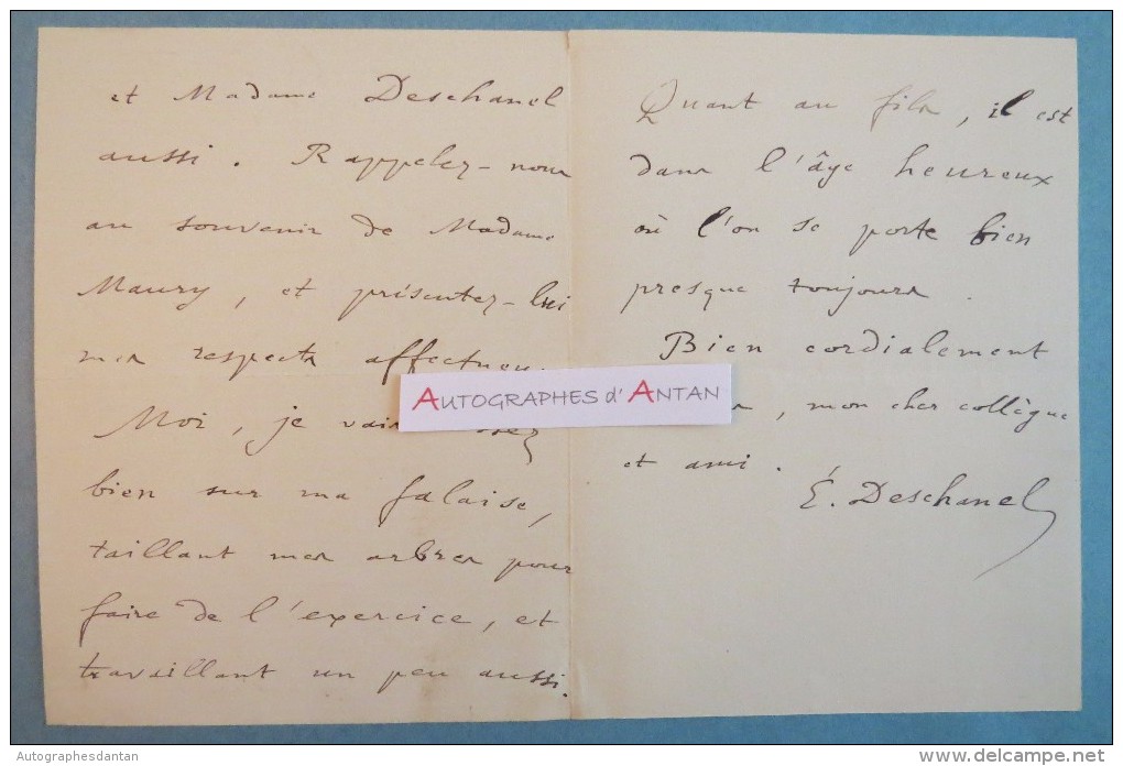 L.A.S 1890 Emile DESCHANEL - Homme Politique & Auteur - BEUZEVAL HOULGATE Calvados Maury - Lettre Autographe LAS - Autres & Non Classés