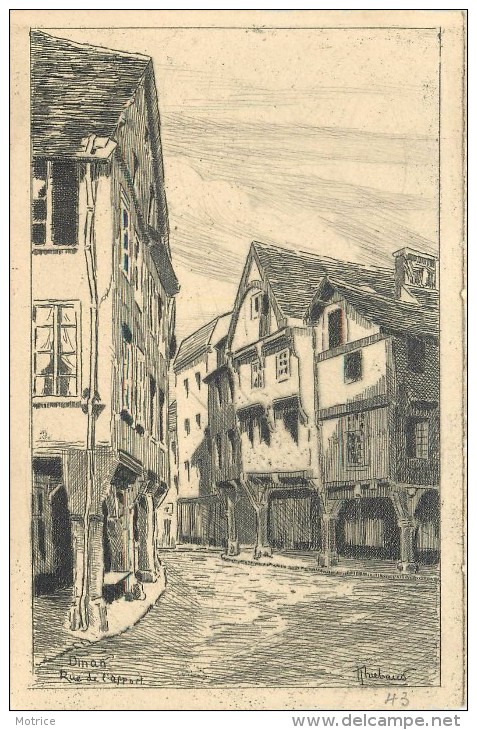 DINAN - Rue De L'apport (petite Gravure Ancienne Format Carte Ancienne Signée Thiébaud) - Dinan