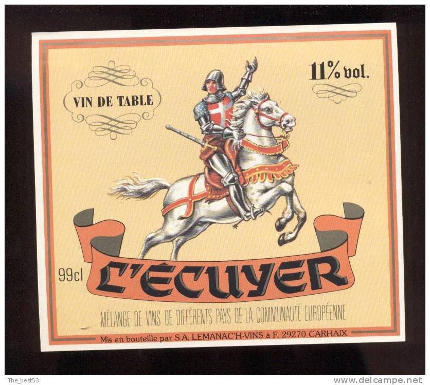 Etiquette De Vin De Table  -   L´Ecuyer  -  Le Manac´h  à Carhaix  (29)  -  Thème Chevalier - Horses