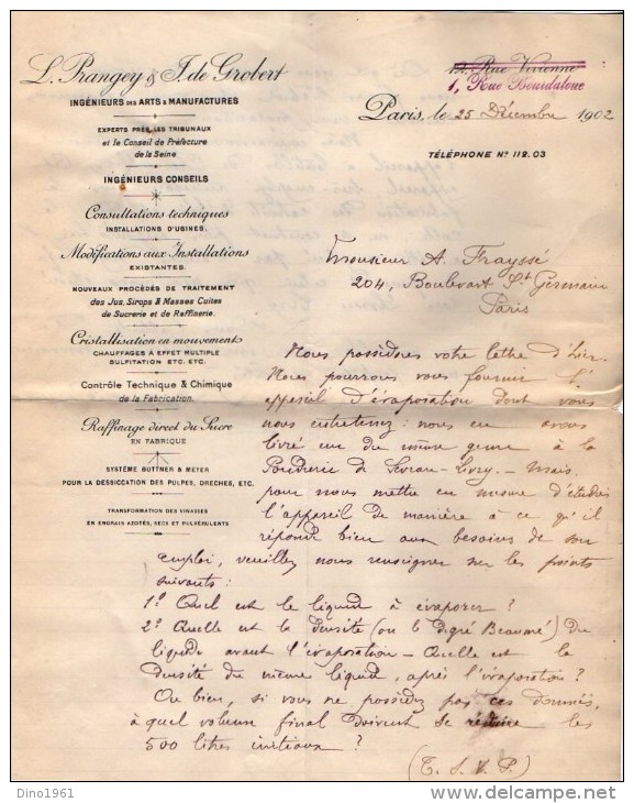 VP3528 - Tabac - Lot De Documents -  Ingénieurs Des Arts & Manufactures L.PRANGEY & J. De GRODET à PARIS Rue Bourdaloue - Documents