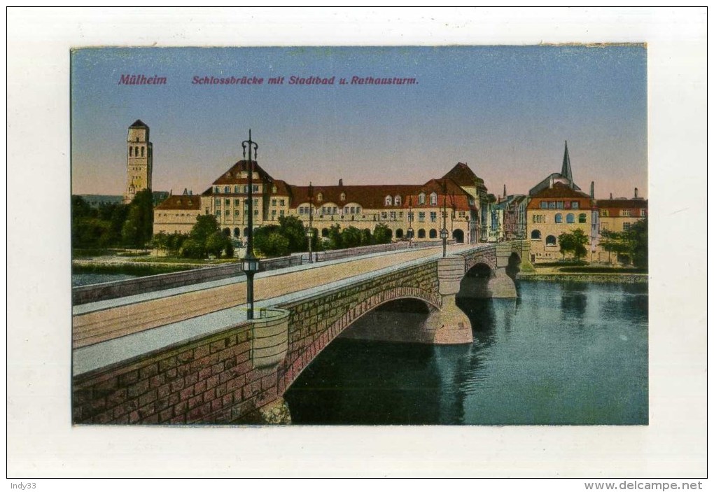 - ALLEMAGNE . RHENANIE DU NORD POMERANIE . MÜLHEIM . SCHLOSSBRÜCKE MIT STADTBAD U. RATHAUSTURM . - Muelheim A. D. Ruhr