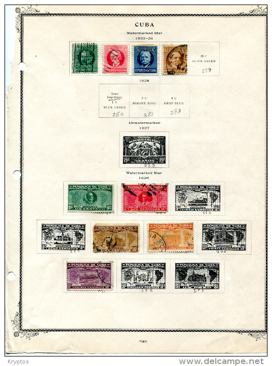 Cuba 1925-28. Album Page With 9 Stamps - Mixed Condition - Oblitérés