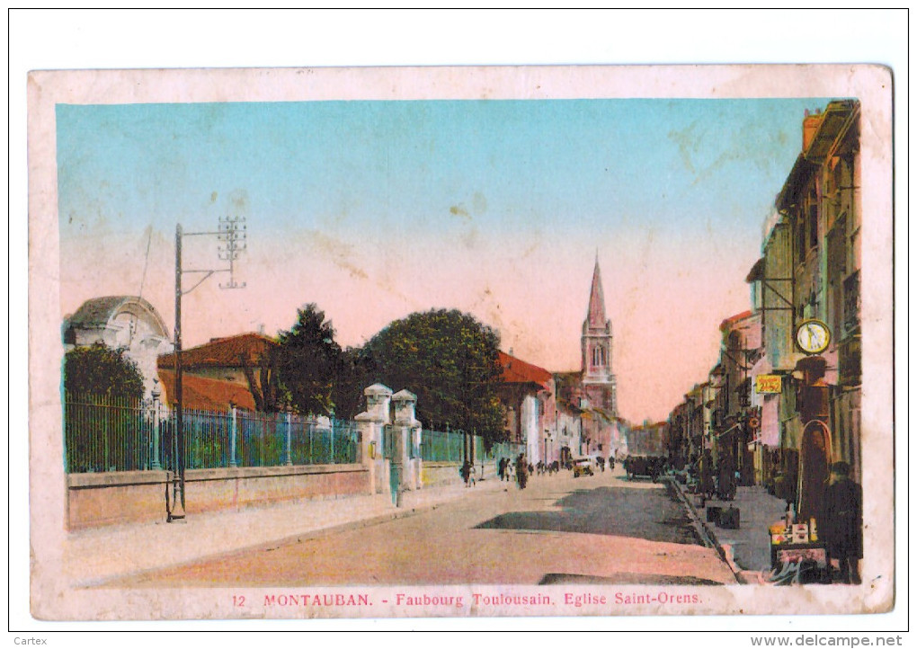 9771    CPA MONTAUBAN  : Faubourg Toulousain . Eglise Saint Orens  1941  ( Tachée ) - Montauban