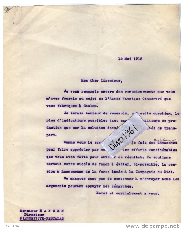 VP3533  - Lot De Documents Concernant La Fabrique Nitratiere De SOULOM & PIERREFITTE NESTALAS Pour PARIS - Documents