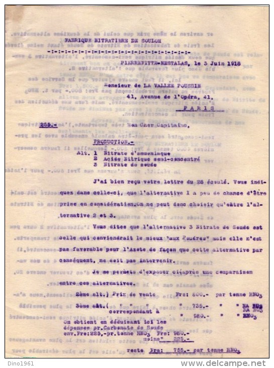 VP3533  - Lot de Documents Concernant la Fabrique Nitratiere de SOULOM & PIERREFITTE NESTALAS pour PARIS