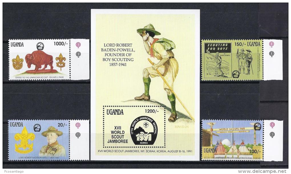 SCOUTS - UGANDA  1991 - Yvert #754/57+H129 - MNH ** - Nuevos