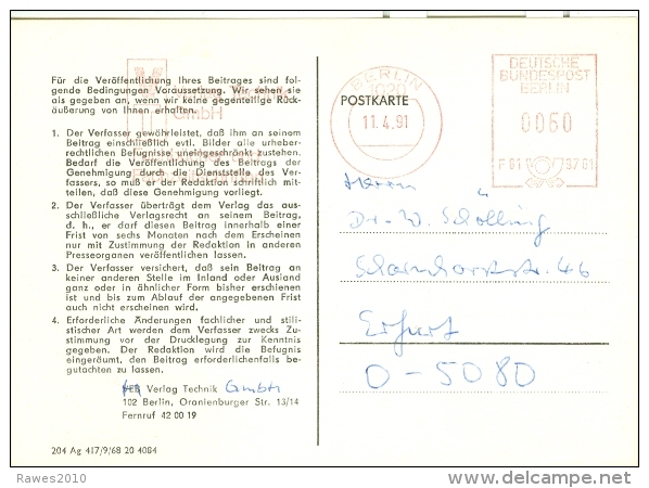 Berlin West AFS 1991 Verlag Technik Änderung VEB In GmbH (= Deutsche Einheit) - Franking Machines (EMA)