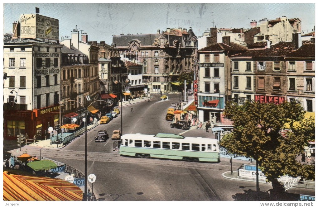 CPSM Tramway, Et Voitures Donc Traction Citroen. Place Du Peuple, Saint Etienne. 1963. - Tram