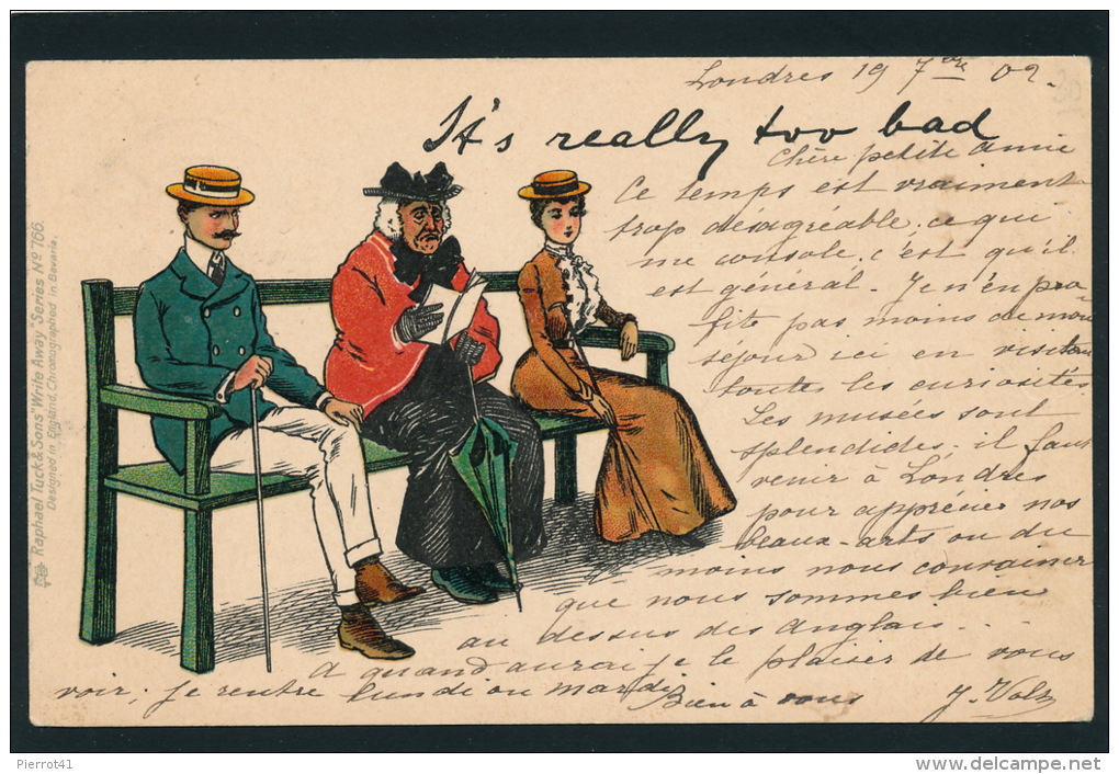 Jolie Carte Fantaisie Homme Et Femmes Assis Sur Un Banc "It's Really Too Bad " - RAPHAEL TUCK& FILS - Tuck, Raphael