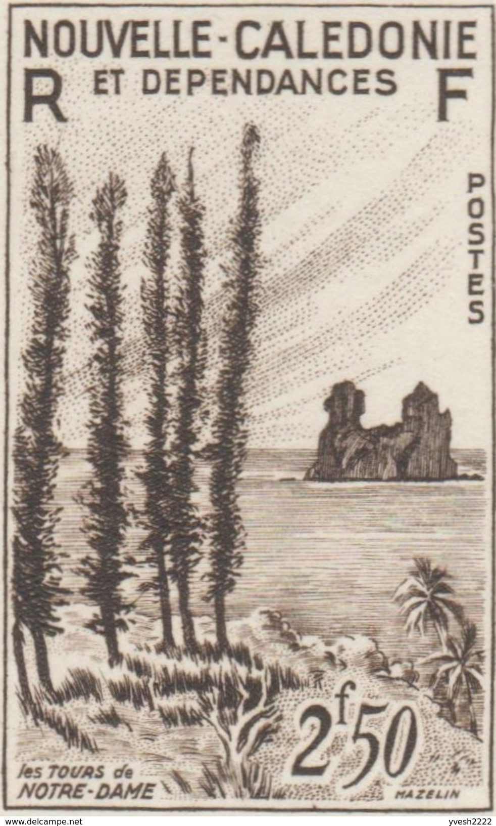 Nouvelle-Calédonie 1955 Y&T 284. Épreuve D'artiste Et Essais De Couleurs. Concrétion Rocheuse Sur Une île. Arbres - Islands