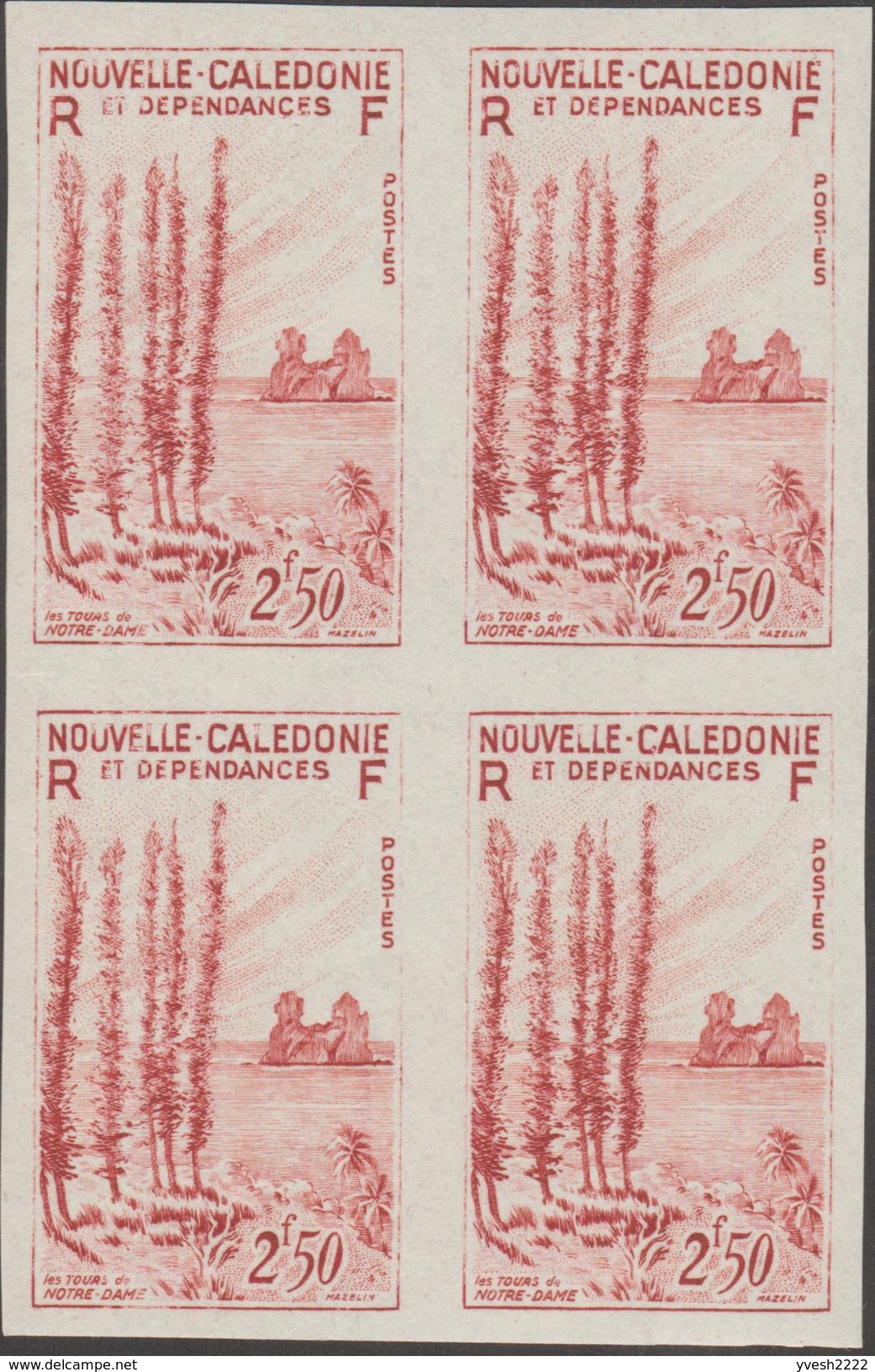 Nouvelle-Calédonie 1955 Y&T 284. Épreuve D'artiste Et Essais De Couleurs. Concrétion Rocheuse Sur Une île. Arbres - Islas