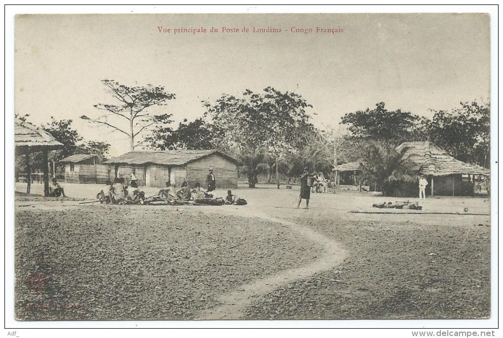 CPA ANIMEE, VUE PRINCIPALE DU POSTE DE LOUDIMA, CONGO FRANCAIS - Congo Français