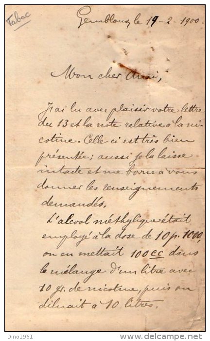 VP3537  - Tabac - Lettre De Mr Le  Professeur Emile LAURENT  à GEMBLOUX  Au Sujet De La Nicotine - Documents