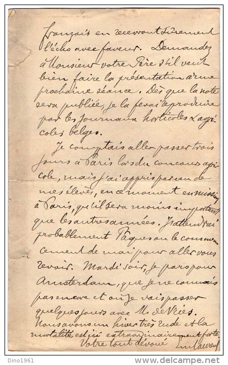 VP3537  - Tabac - Lettre De Mr Le  Professeur Emile LAURENT  à GEMBLOUX  Au Sujet De La Nicotine - Documents