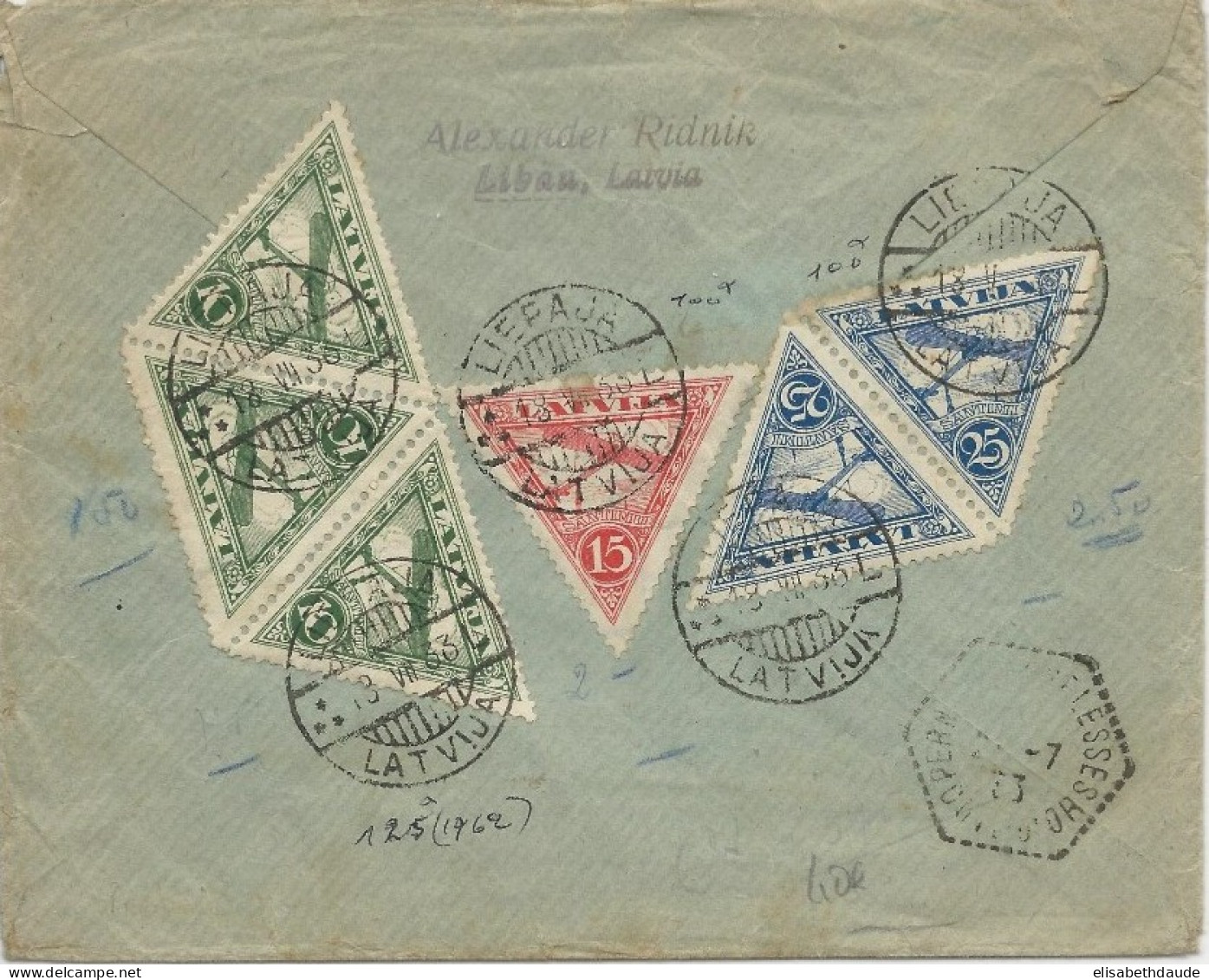 LATVIA / LETTONIE - 1933 - ENVELOPPE RECOMMANDEE De LIEPAJA Avec SUPERBE AFFR. Pour PERNAND VERGELESSES (COTE D'OR) - Lettland