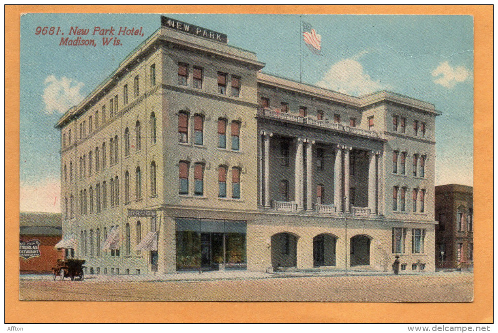 Madison WI New Park Hotel 1910 Postcard - Madison