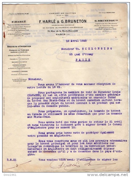 VP3539  - Tabac - Lettre De Mrs F.HARLE & G.BRUNETON Ingénieurs - Conseils à Paris Rue De La Rochefoucauld - Documenti