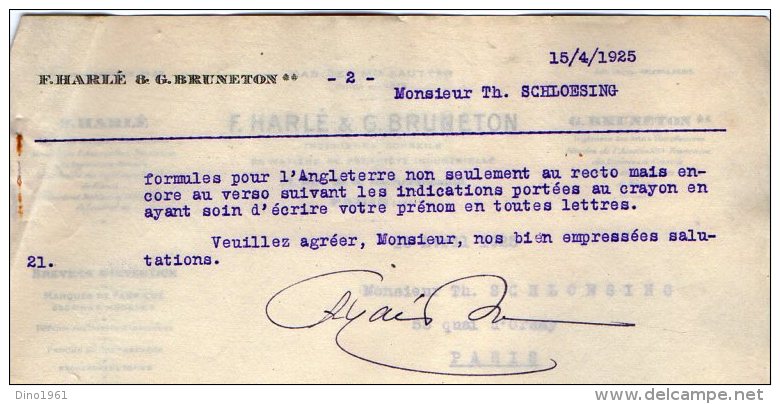 VP3539  - Tabac - Lettre De Mrs F.HARLE & G.BRUNETON Ingénieurs - Conseils à Paris Rue De La Rochefoucauld - Documents