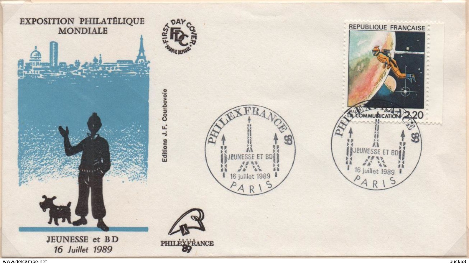 TINTIN MILOU  Enveloppe FDC PhilexFrance 89 Jeunesse Et BD 16 Juillet 1989 Collector Hergé - Bandes Dessinées