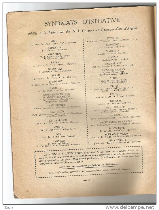 VP.0319/ Guide Touristique Guienne Gascogne Cote D'Argent 1926 - Dépliants Turistici