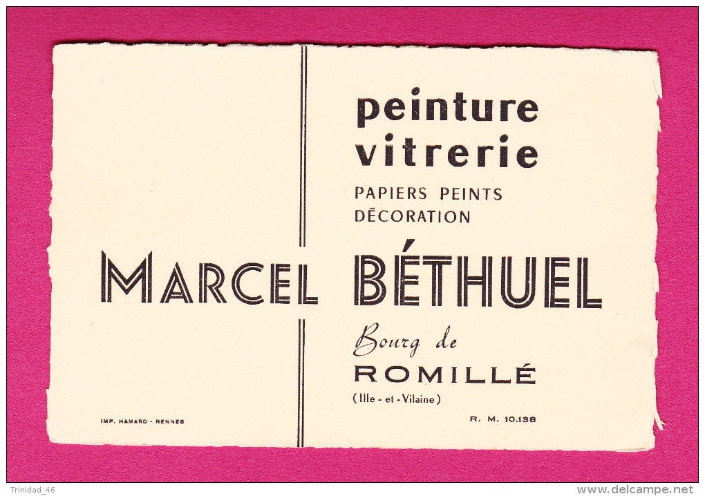 ROMILLE 35 MARCEL BETHUEL PEINTURE VITRERIE PEINTRE VITRIER  ( CARTE DE VISITE ANCIENNE ) - Visiting Cards