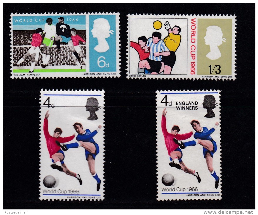 UK, 1966, Mint  Hinged Stamps , World Cup Soccer, 422-424, #14480  (4 Values) - Unused Stamps