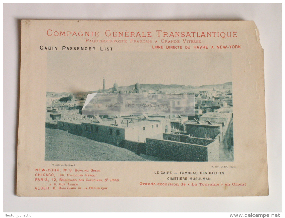 Phototypie Berthaud Le Caire Tombeau Des Califes 1897 Paquebot "La Normandie" Compagnie Générale Transatlantique Rare - Altri & Non Classificati