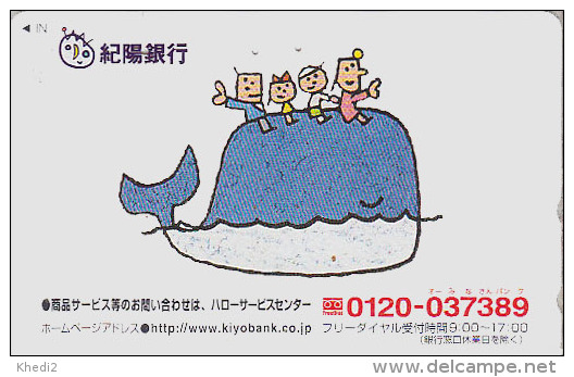 Télécarte Japon  - ANIMAL - Enfants Sur BALEINE - Children On WHALE Japan Phonecard - WAL Telefonkarte / Owl Logo - 404 - Delfines