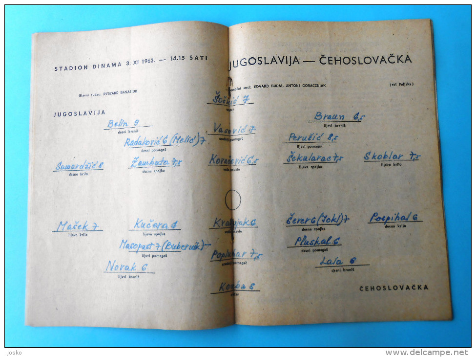 YUGOSLAVIA v CZECHOSLOVAKIA - 1963 football soccer match official programme fussball programm * Czech & Slovak Republic