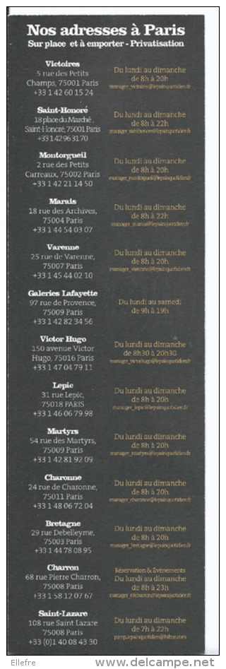 Marque Page Publicitaire  : Le Pain Quotidien Restaurant Tables D' Hôtes - Paris - - Marque-Pages
