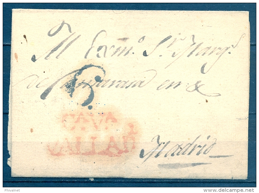 1814 - 22 , PREFILATELIA , D.P. 14 ,  VALLADOLID , ENVUELTA CIRCULADA A MADRID , " Cª Vª / VALLADd " TIZÓN Nº 12 - ...-1850 Prefilatelia