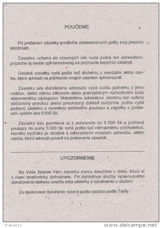 K7338 - Slovakia (2004) Postal Form: Notification Of Deposit Of The Consignment (form: 11-064 - IV/04) - Brieven En Documenten