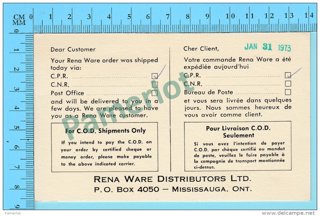 1973 - Confirmation Carte Postale Commercial - Rena Ware Missisauga Ontario -> Sherbrooke Quebec Canada - 2 Scans - 1953-.... Reinado De Elizabeth II
