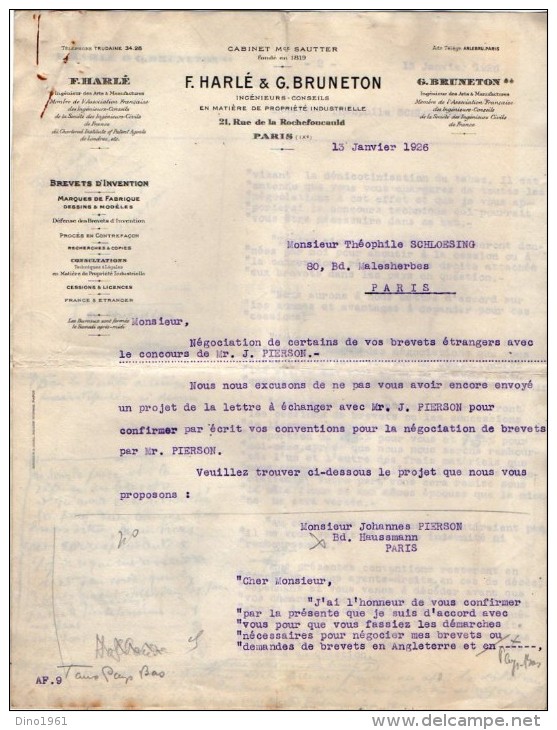 VP3550  - Tabac - Lettre De Mrs F.HARLE & G.BRUNETON Ingénieurs - Conseils à Paris Rue De La Rochefoucauld - Documents