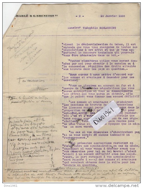 VP3550  - Tabac - Lettre De Mrs F.HARLE & G.BRUNETON Ingénieurs - Conseils à Paris Rue De La Rochefoucauld - Dokumente