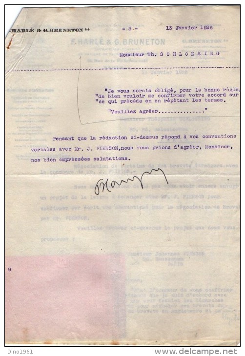 VP3550  - Tabac - Lettre De Mrs F.HARLE & G.BRUNETON Ingénieurs - Conseils à Paris Rue De La Rochefoucauld - Documents