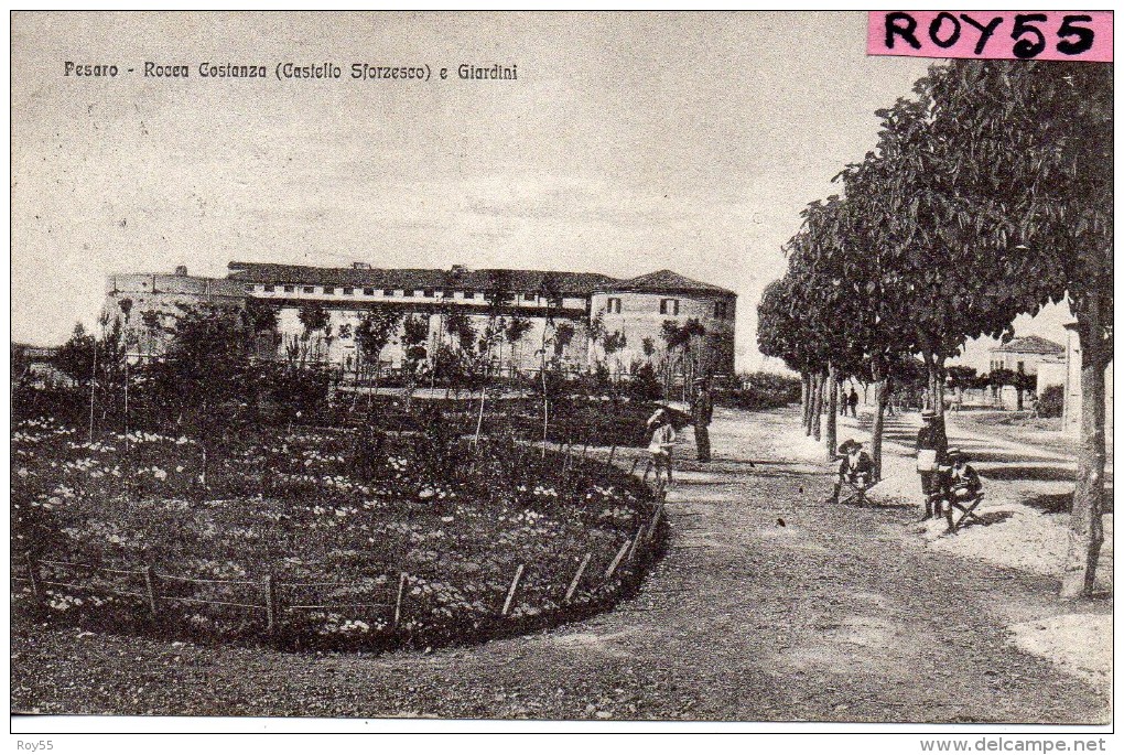 Marche-pesaro Rocca Costanza E Giardini Pubblici Veduta Animata Primi 900 - Pesaro