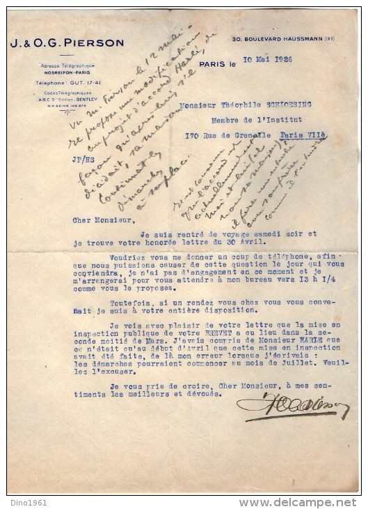 VP3553 - Tabac - Lettre De J.& O.G. PIERSON à PARIS Pour Mr Th. SCHLOESING Directeur Des Manufactures De L´Etat - Documenti