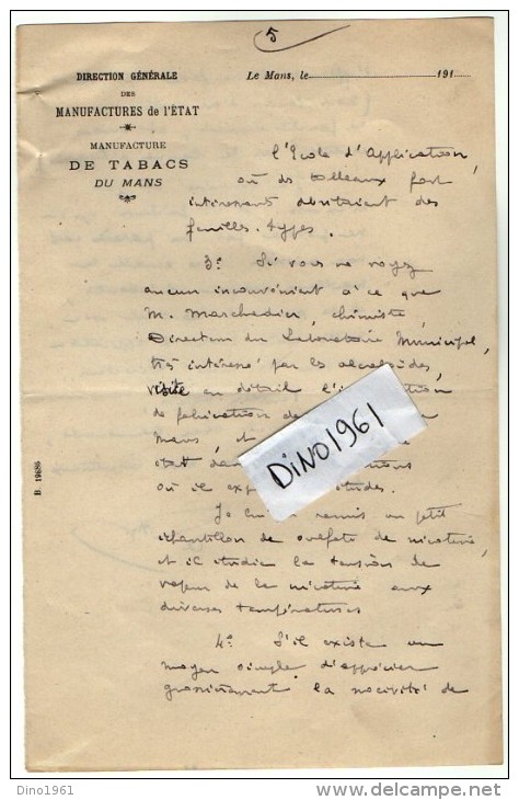 VP3554 - Lettres De La Manufacture Des Tabacs Du MANS  Pour Mr Th. SCHLOESING Directeur Des Manufactures De L´Etat - Documentos