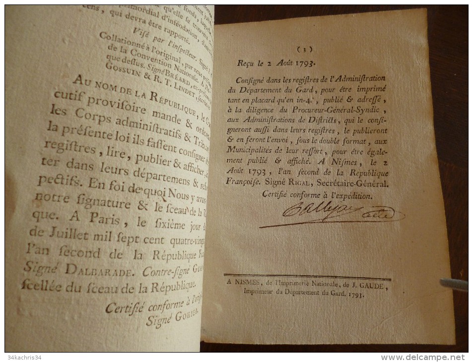 Décret De La Convention Nationale 6/07/1793 Révolution Abolition Du Droit Exécutif De La Pèche .autographe à Voir - Décrets & Lois