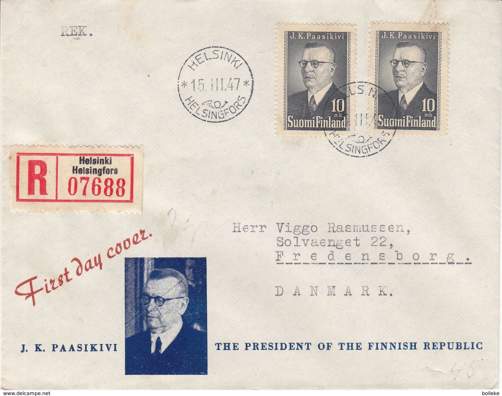 Finlande - Lettre Recommandée De 1947 - Oblitération Helsinki - Storia Postale