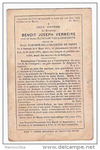 Décès Doodsprentje Benoit Joseph VERMEIRE Veuf Nathalie Van Langenbove époux Narcisse De Smedt Hamme 1814 Zele 1883 - Devotion Images