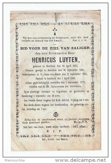 Doodsprentje Henricus LUYTEN Meerhout 1820 Priester Mechelen St.-Josse-ten-Noode Lembeek 1879 - Andachtsbilder