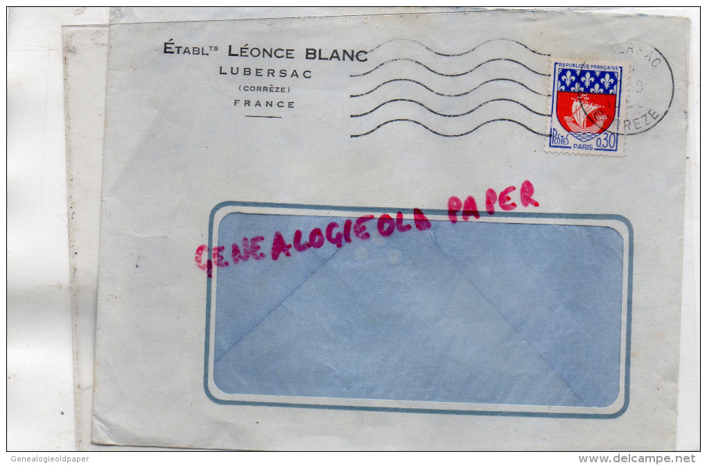 19 - LUBERSAC - ENVELOPPE PUBLICITAIRE ETS. LEONCE BLANC  1957 - 1950 - ...